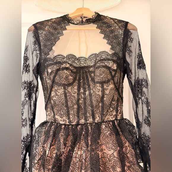 NWOT BRONX AND BANCO Daphne Illusion Corset Lace Mini Dress w Long Sleeve - Picture 12 of 16